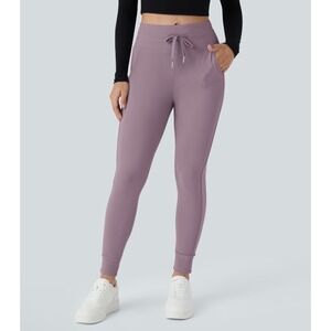 Halara Joggers Women Large Petite Mauve High Waisted Drawstring Zipper Pockets